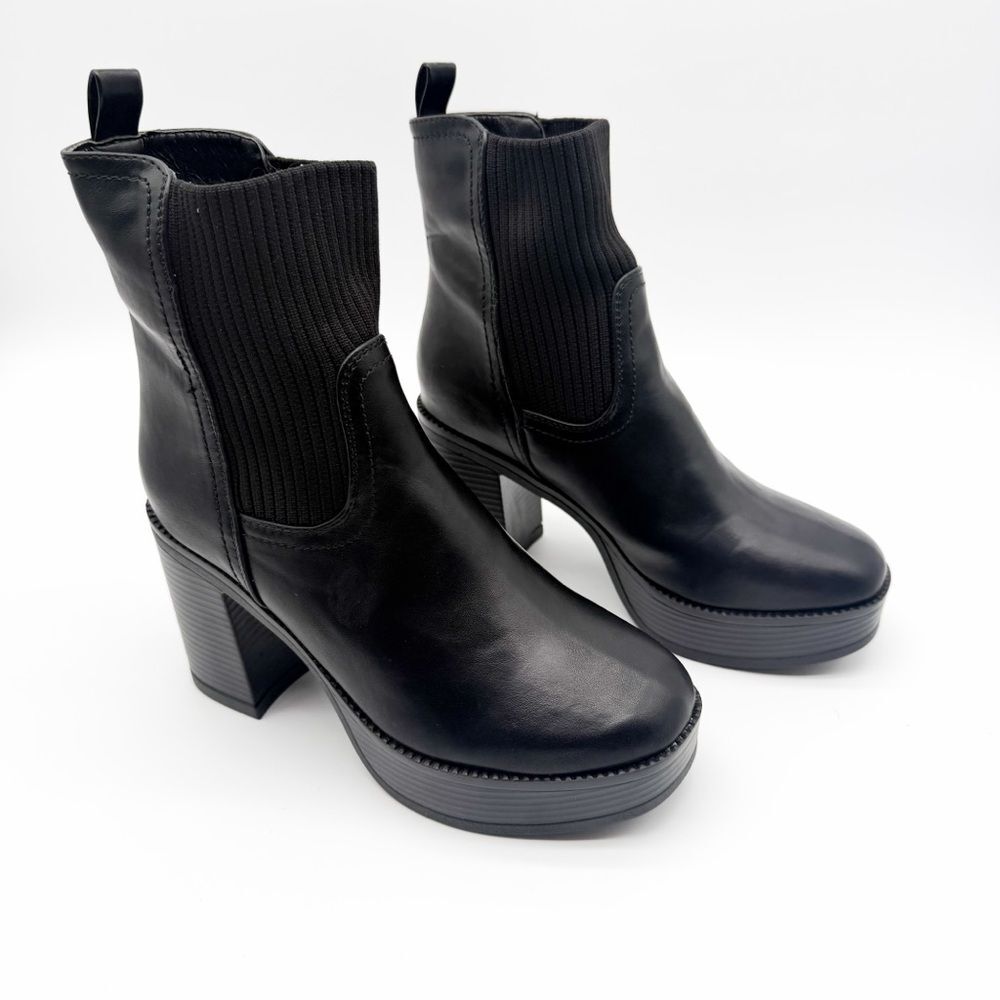 Yoki Yale Chunky Chelsea Platform Ankle Boots Block Heel Pull On Black 7.5 NEW - Picture 4 of 15